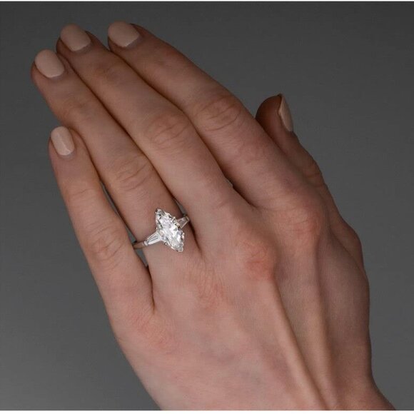 Drizzle Jewels 2.40 Ct Marquise & Baguette Cut Lab Created Diamond Three Stone - Picture 4 of 6